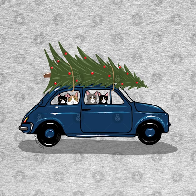 Bringing Home the Christmas Tree Blue by KilkennyCat Art